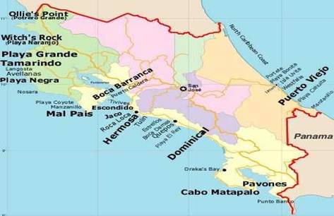 Surfing in Costa Rica Map